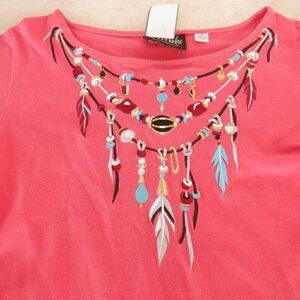 Bob Mackie salmon pink Native design top